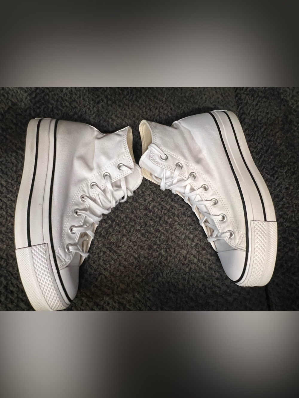 Converse Women's White High-Top Platform Sneakers with Black Trim - Picture 4 of 12